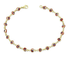 Solid 14k Yellow Gold Good Luck Evil Eye Cable Charm Bracelets