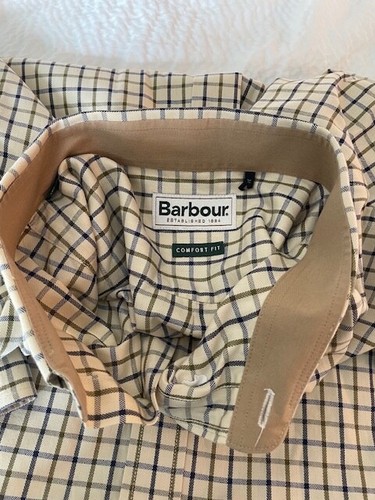 Barbour Tattersall dress Shirt U.S. size XL Plaid tan colors