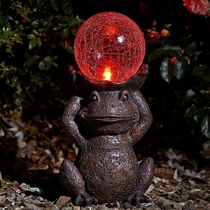 Garden Mile Magischer Garten-Frosch Mit Solar-Kristallkugel – Handbemalte Deko