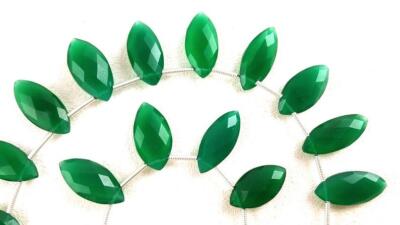 21 Pieces Natural Green Onyx Faceted Marquise shape Size 6x14.5-9.5x20 MM Beads 