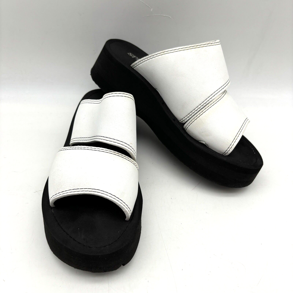 Vintage 90s Y2K Splash White Wide Strap Foam Platform Slip