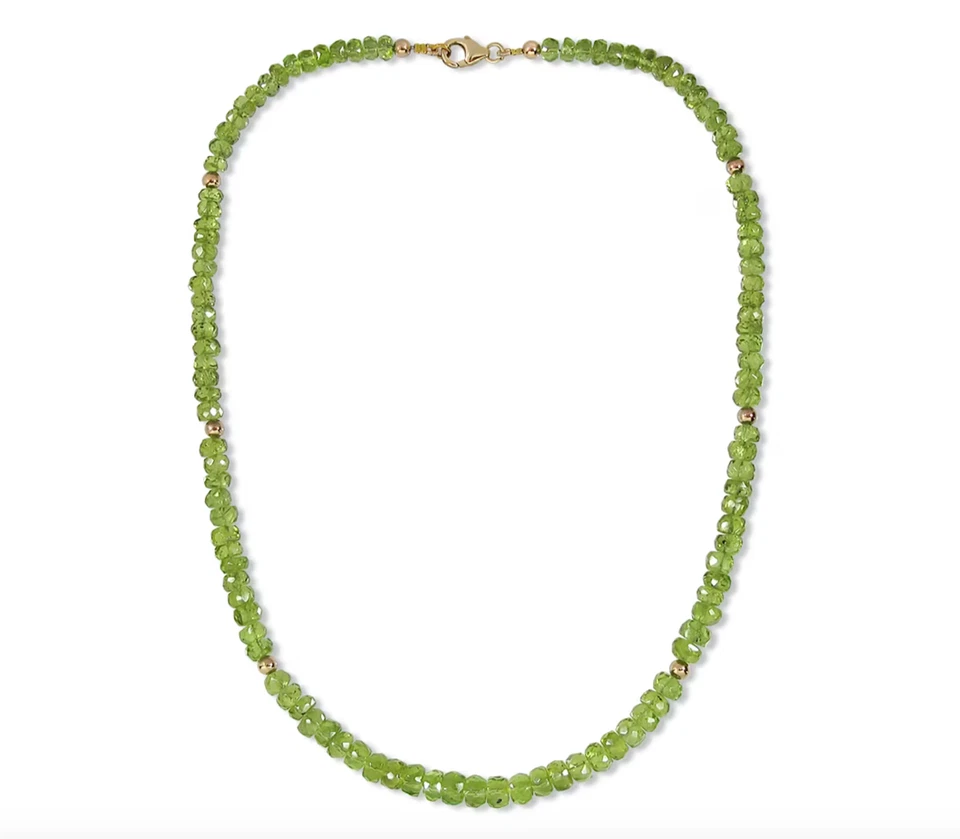Natural Peridot Necklace 9K Gold Clasp 10K Gold Beads Eye Clean Clarity 17 Inch - Image 3 of 4