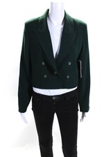 Central Park West Womens Double Breasted Crop Blazer Jacket Dark Green Medium