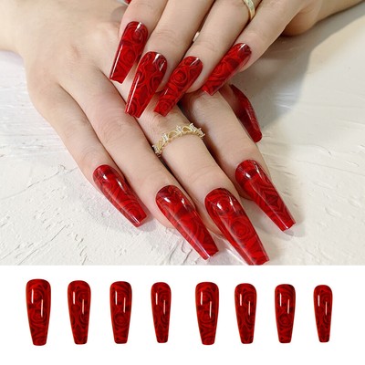 Manicure Tool Nail Tips Rose Long Coffin False Nails Wearable Fake Nails Ebay