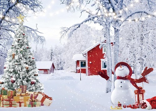 Fondo de bosque de invierno Navidad copo de nieve árboles de Navidad muñeco de nieve foto fondo - Imagen 2 de 9