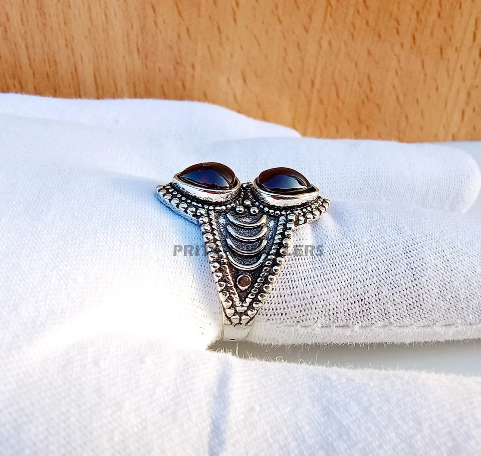 Anillo de piedras preciosas granate natural, anillo antiguo grande hecho a mano, todos los tamaños disponibles Foto 4 de 4