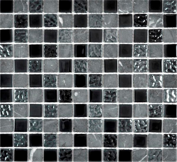 Glasmosaik Naturstein Schwarz Grau GläNzend KüChe 62-0302-GN | 10 Mosaikplatten-image