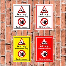 Schild Achtung Video&uuml;berwachung Zutritt verboten - Privat Lager Weg - 4 Gr&ouml;&szlig;en
