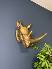 Gold Rhino Head Wall Decor Antique Wall Art | Mounted Animal Head Sculpture