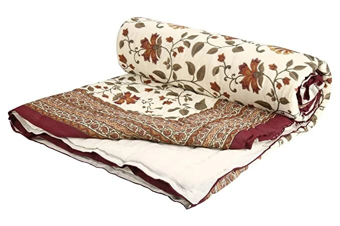 Edredón edredón de algodón con cama doble Jaipuri Razai tamaño king - 90x108 pulgadas - juego 1 Foto 2 de 4