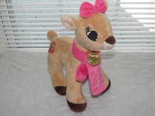 Dan Dee Clarice 12  Plush Rudolph The Red Nosed Reindeer Pink Bow Scarf Stuffed