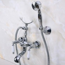 Chrome Brass Bathroom Tub Faucet W/Hand Shower Clawfoot Mixer Tap Wall Mount