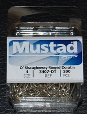 100 Mustad 3407DT Size 4 Saltwater Big Game Duratin J Hooks 3407DT-04