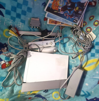 Nintendo Wii Weiß Konsole Full Set Up mit Kabeln, Controller & Spielen * BESCHREIBUNG LESEN