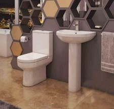 Modern Bathroom Close Coupled Toilet Basin Sink Pedestal Set Cloakroom Suite
