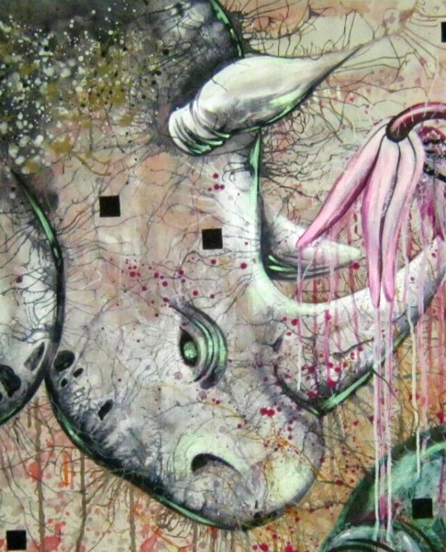 arte moderno pintura contemporánea animales cabeza rinoceronte caracol orquídea flor arte Foto 3 de 4