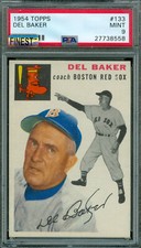 1954 TOPPS # 133 DEL BAKER PACK FRESH  PSA 9   MAC FINEST & SPOTLESS  POP 3  *