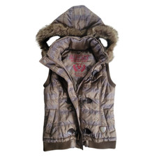 Ariat Women's Puffer Vest Sz Small   Plaid Hooded Faux Fur Lined Western Style
