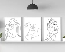 Set of 3 Line Art Prints Wall Art Lounge Decor Living Bed Room l A5 A4 A3