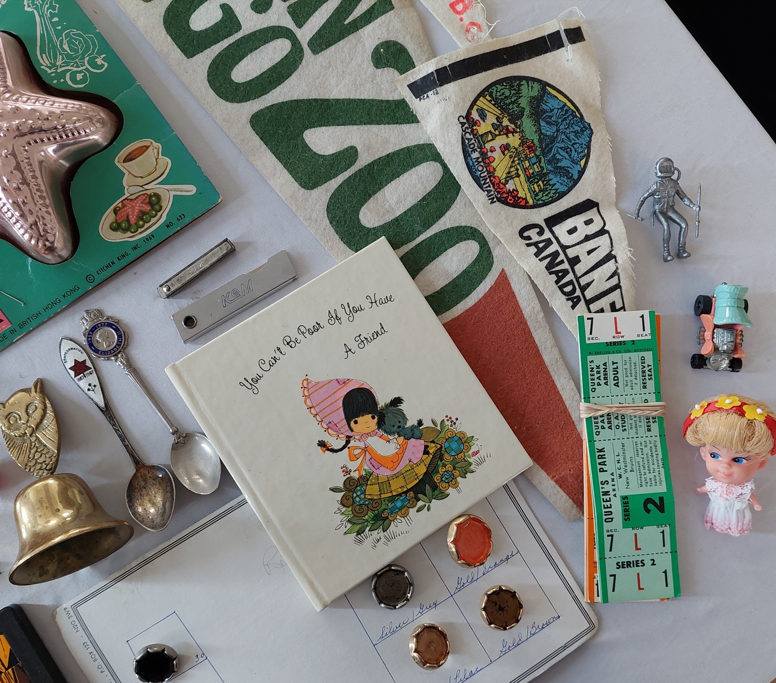 Vtg 60s 70s Junk Drawer Lot NOS NIP Hippie Pinball Jewelry Pennant