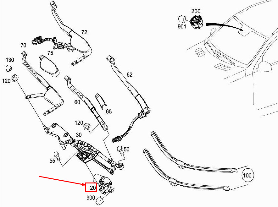Moteur d'essuie-glace avant pour Mercedes-Benz Gle W166 A1668200842