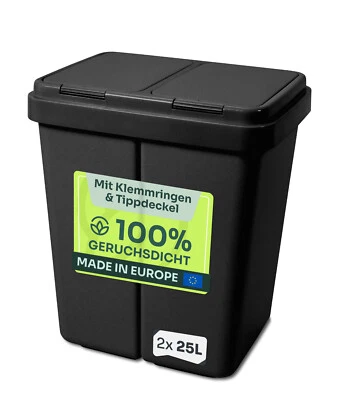 Mülleimer Müllbehälter Duo BIN schwarz Kunststoff 2 fach Mülltrenner, 2 Ersatzfe - Bild 1 von 4