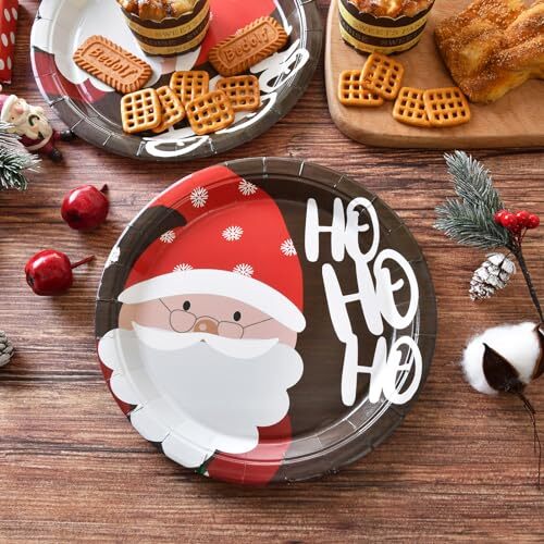 50 PCS Christmas Paper Plates, Christmas Santa Plates Disposable