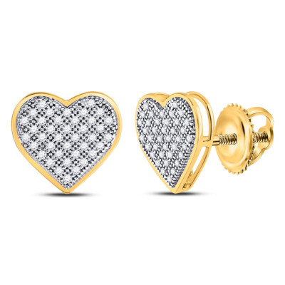 L U DIAMONDS 10K Yellow Gold Diamond Heart Earrings 1/5 CT