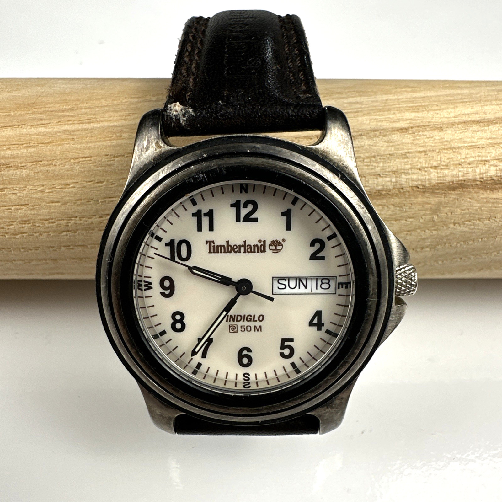 Vintage Timberland indiglo Watch 50m Water Resistant Brown Leather