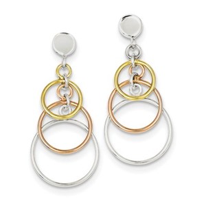 Authentic 925 Sterling Silver & Flash Yellow & Rose Gold-plated Circle Post Dangle Earrin