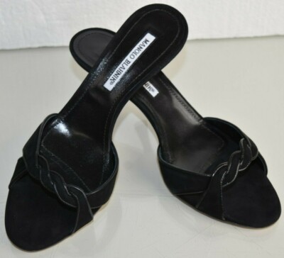 $845 NEW Manolo Blahnik MONET Black Suede Slides Sandals Mules