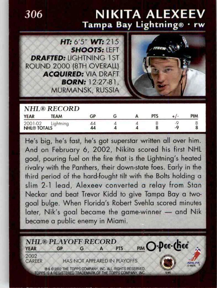 2002-03 O-Pee-Chee Nikita Alexeev #306 - Image 2 of 2