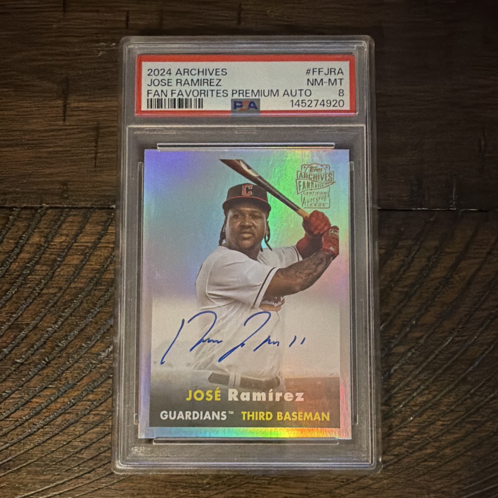 Topps 2024 Archives Jose Ramirez Fan Favorites Premium Auto /99 #FF-JRA PSA 8