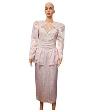 VTG Scott McClintock Gunne Sax-Style Pink Bricade Lace Prairie Cottagecore Dress