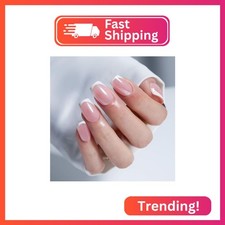 Modelones French Tip Press on Nails Short, Spring Square Fake Nails, Reusable Na