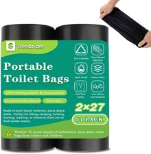 54 Portable Toilet Bags, Biodegradable Camping Toilet Bags 8 Gallon Thickened Po