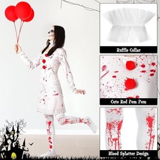 4 Pcs Women's Scary Clown Costume Bloody Splatter Dress Creepy