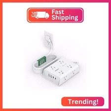 10FT Flat Plug Extension Cord with Multiple Outlets, Surge Protector Power Strip