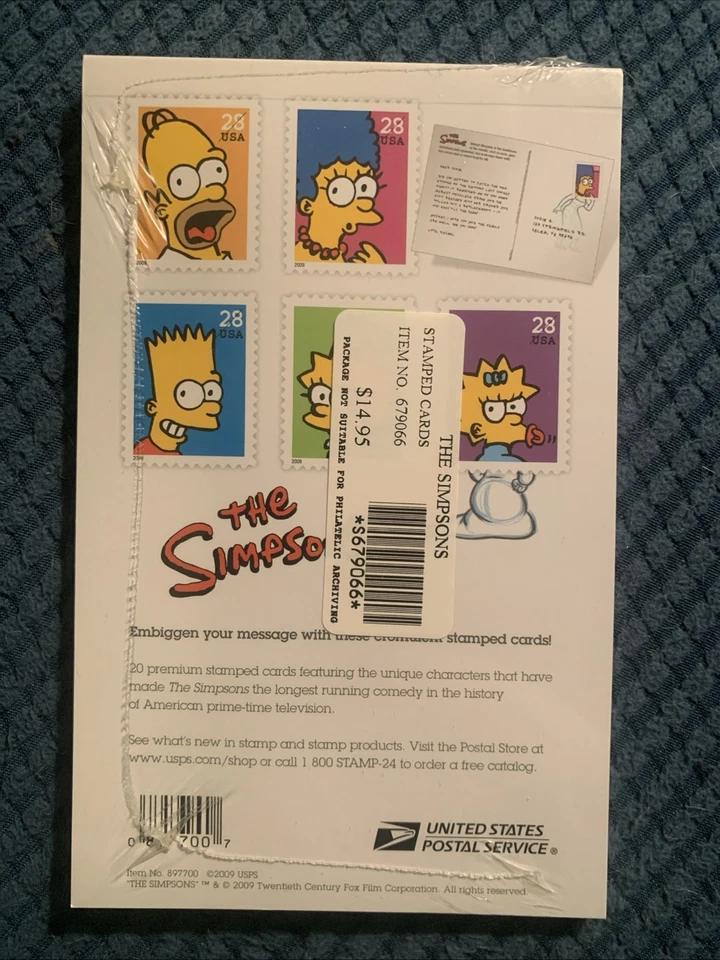 New The SIMPSONS / 20 Premium Stamped Post Cards  /  2009 USPS SEALED - Image 2 of 3