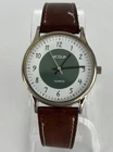 VTG Acqua 34mm Silver Tone Quartz Watch w/Brown Leather Band & New Battery