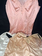 Vintage 80s Vassarette Liquid Satin Lace Camisole Lot White Nude Pink Size 38 M