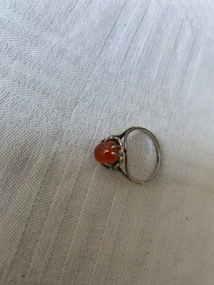 Silver Ring With Amber Size Q - Image 1 of 4
