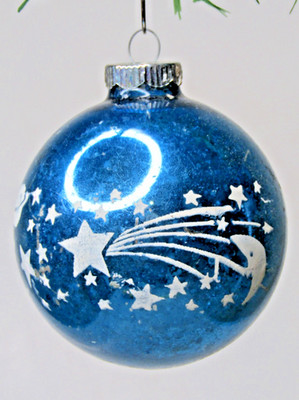 Vintage Glass Pictured MOON SATURN STAR Ball Christmas Ornament Shiny Brite