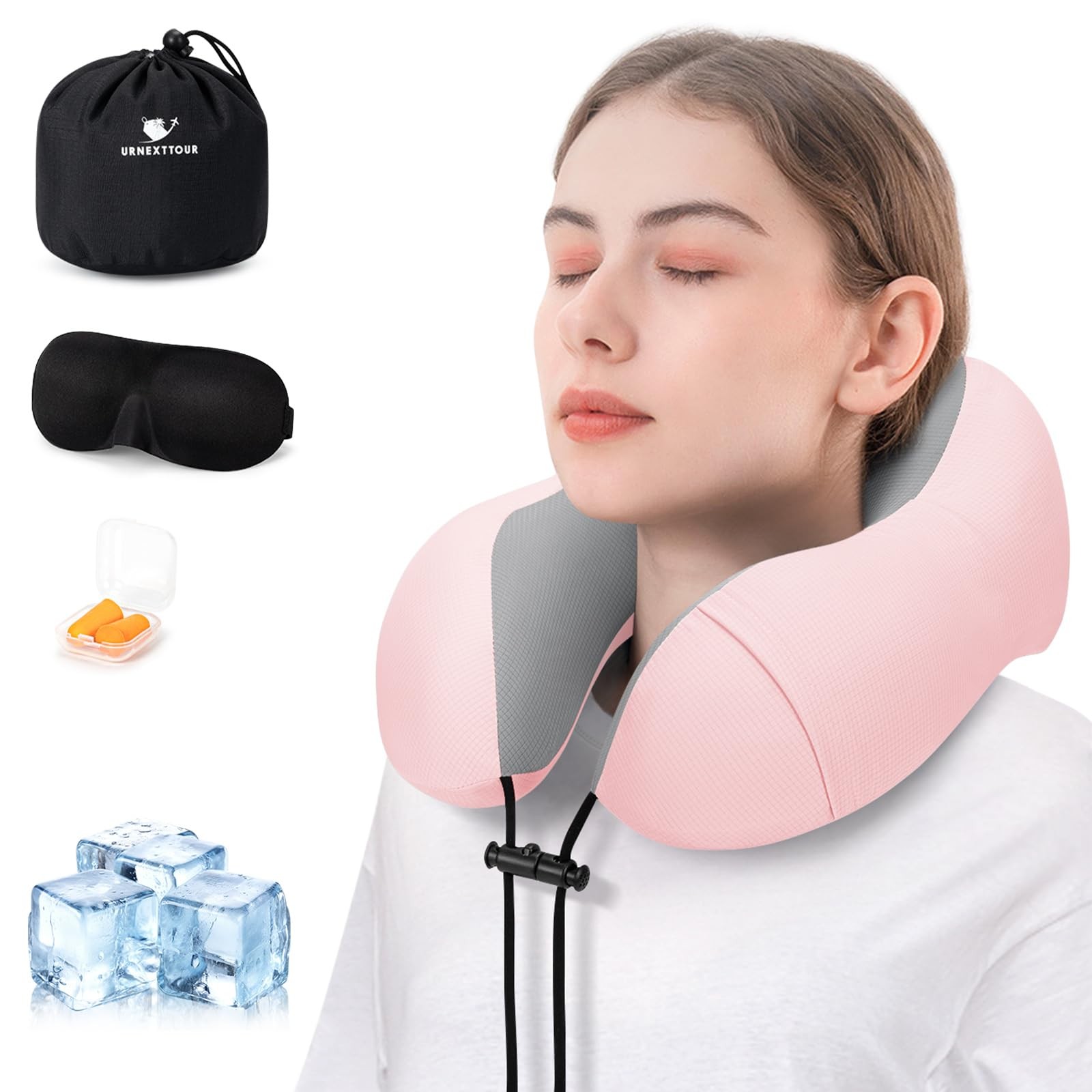 urnexttour Memory Foam Travel Neck Pillow for Airplanes Soft Support Comfort-image