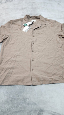 The Commons Men's XL Brown Linen Rayon Blend Camp Collar Shirt NWT