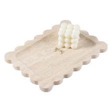 Koville Romano Travertine Vanity Tray, 11"x8" Natural Marble Decorative Scall...