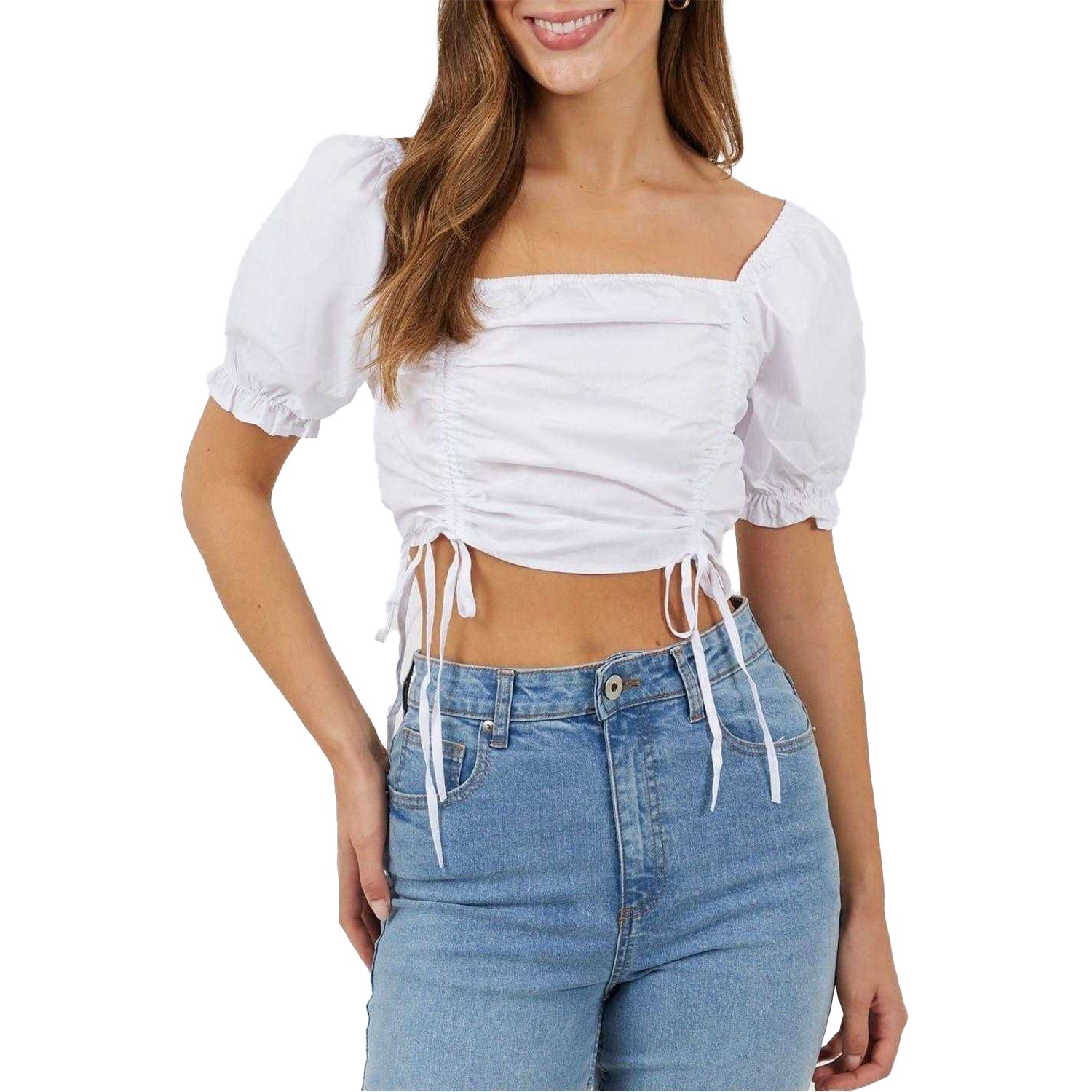 Brave Soul Top Crop Manga Abullonada para Mujer (GT53841)