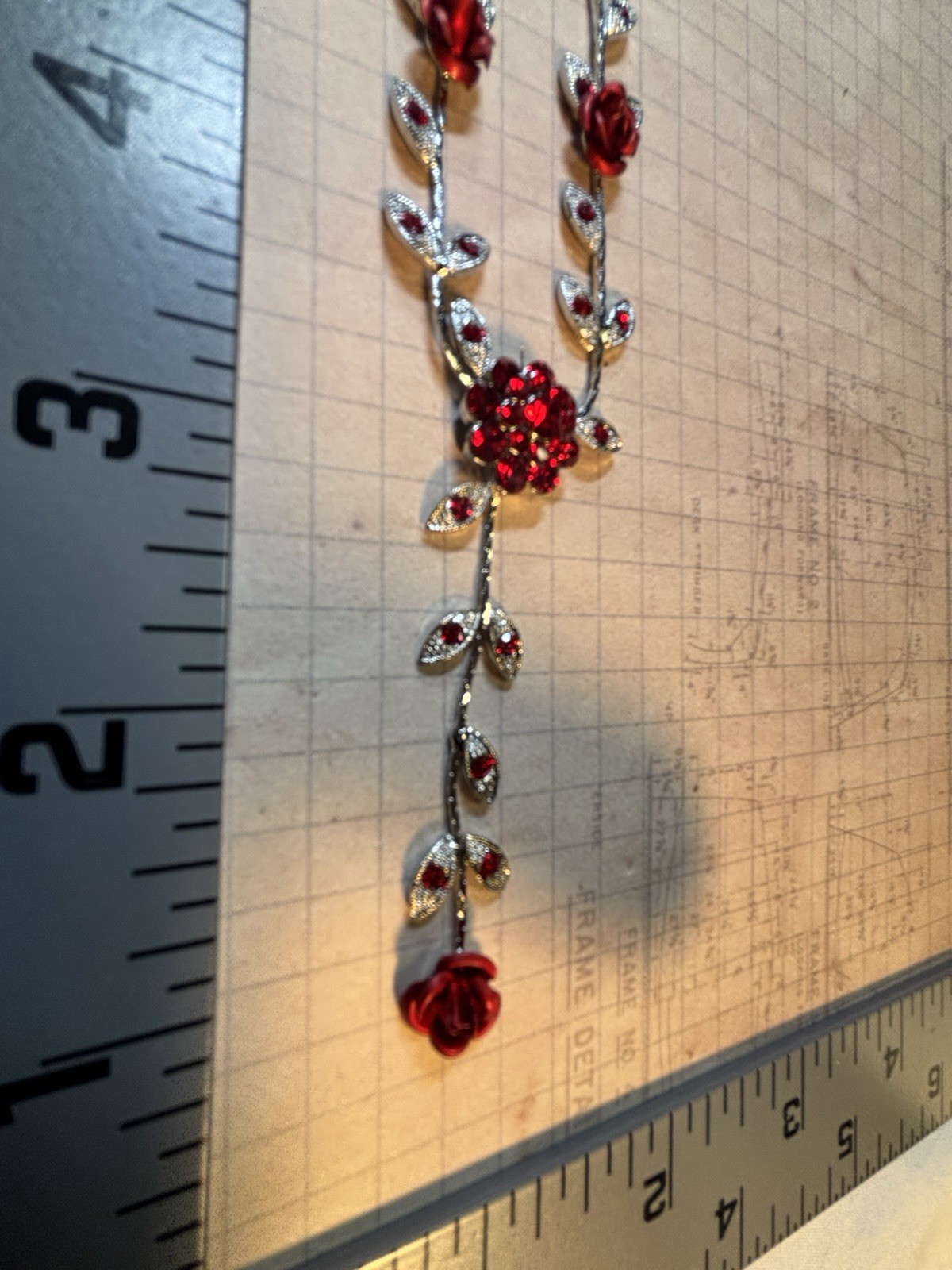 EUC Silvertone Gorgeous Deep Red Ruby Rhinestones… - image 1