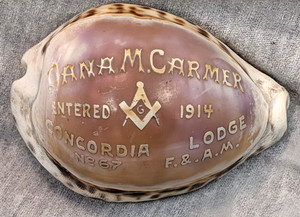 Antique 1914 Freemason Masonic Cowrie Shell Condordia Lodge Jenkintown PA Carmer