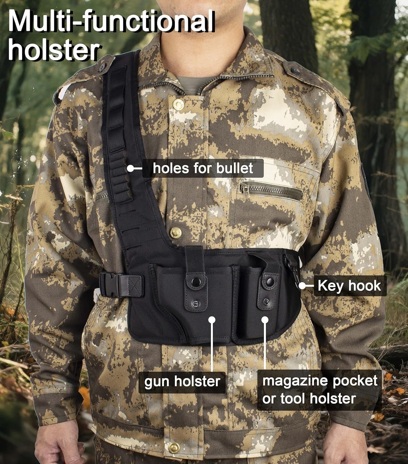 Universal Chest Holster for Pistols，Shoulder For 44to 58 breast, black 